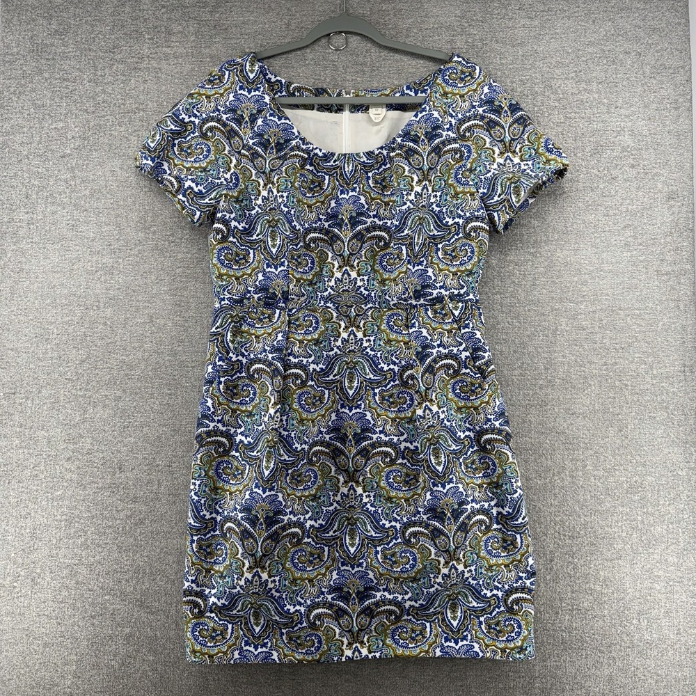 J Crew Dolores Mini Dress Women Size 12 Blue Peacock Paisley Silk Cotton Blend